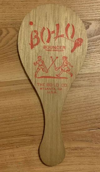 Vintage Bo - Lo Bouncer Paddle Ball Wood Toy Bo - Lo Co Atlanta Ga Usa