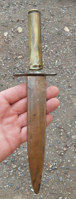 Vintage Hand Made Ww2 Theater Trench Art Combat Fighting Knife 50 Cal.  Brass