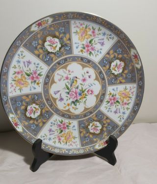 Vintage Japan Kutani Hand Painted Floral Porcelain Display Plate Dia 25cm