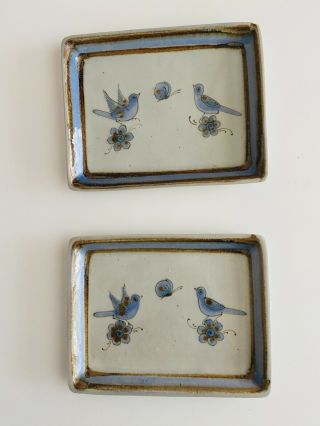 2 Trays Plates Birds Tonala Pottery El Palomar Mexico Ken Edwards ?