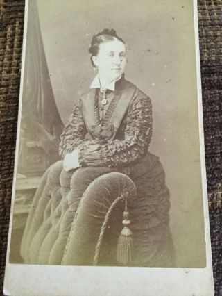 Victorian Cdv Photo Woman W/ Locket,  Frilly Sleeves Velvet Chair - Sheffield