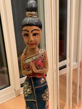 Vintage Color Figure Of An Asian Woman In National Costume Carved