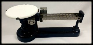 Antique Vtg Black/white Cenco Central Scientific Cast Iron Weight Scale