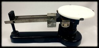Antique Vtg Black/White Cenco Central Scientific Cast Iron Weight Scale 3