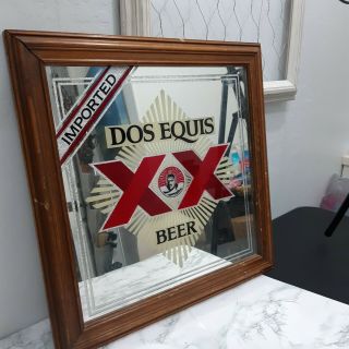 Dos Equis XX Imported Beer Mirror In A Picture Frame Decorative Vintage 17 inch 3