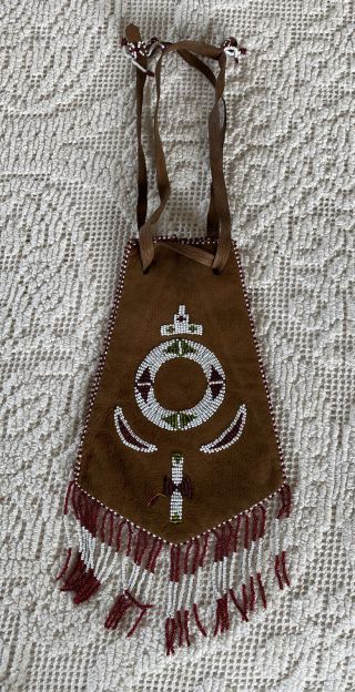 Vintage Native American Indian? Beaded Purse Pouch Bag Beadwork Fringe Leather