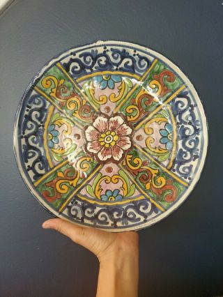 Pottery Plate Mexican Hand - Painted 11 - 1/4’’ Round Wall Plate Colorful