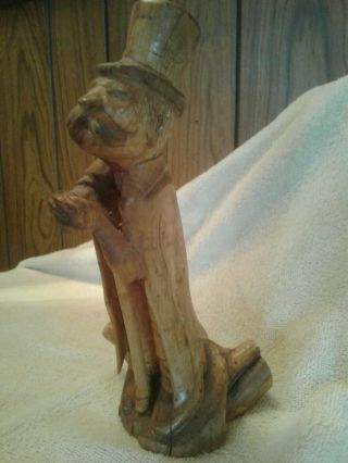 Vintage Hand Carved Wood Folk Art Victorian Era Man Cape Top Hat Cane 9 "