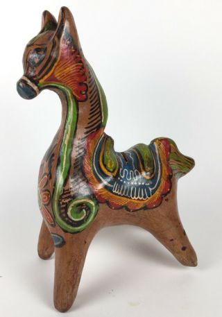 Vintage Colorful Mexican Hand Painted Folk Art Pottery Horse Coin Piggy Bank Vtg