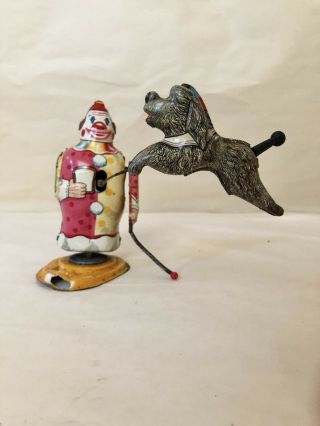 1960s Tps Cleo Clown Fire Dog Show Japan Tin Wind - Up - Needs Wire Hoop
