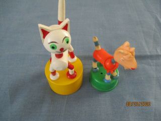 Vintage Czech Wooden Cat Push /thumb Button Puppet & Plastic Goat Made In China