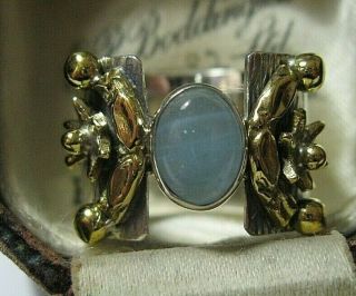 Vintage Style Modernist STERLING SILVER Gold Aquamarine Stone RING Size N 6.  75 3