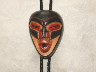 Northwest Coast Indian Mask Wood Carved Bolo Tie Artie George Burrard Canada