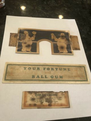 3 Paper Cards For Various Trade Stimulators Including Fortune And Ball Gum