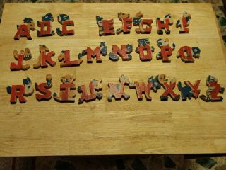 Vintage Wooden Alphabet Animal Block A - Z Letter Set Missing The Letter D