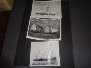3 Antique Photos Of Ships,  2 Steamships And One Sailing Ship,  Press Photos