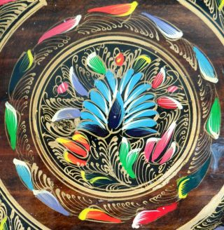 Hand Painted Tray Vintage Mexican Folk Art Batea Tole Rainbow Wood Oval Handles 3