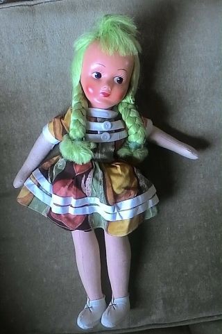 Vintage Doll 16 " A.  D.  Sutton & Sons Style 555 Green Hair