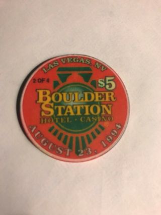 $5.  00 Chip From Boulder Station,  Las Vegas,  Nev,  August 23,  1994