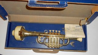 Proll O Tone Toy Trumpet With Box & Music Sheet Vintage Look