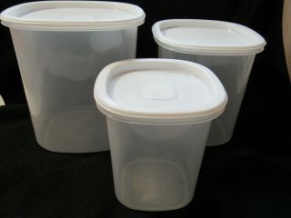 3 Vintage White Rubbermaid Servin Saver Square Storage Containers 21/12/6 Cups