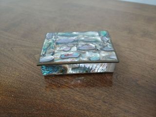 Abalone Covered Brass Wood Trinket Box - Mexico
