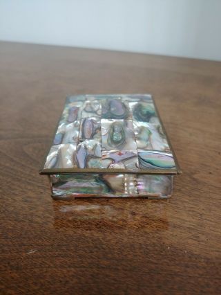 ABALONE COVERED BRASS WOOD TRINKET BOX - MEXICO 2