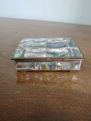 ABALONE COVERED BRASS WOOD TRINKET BOX - MEXICO 3