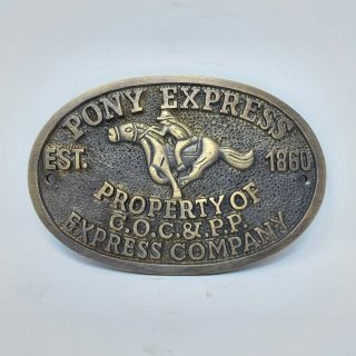 Pony Express Old West Brass Plaque With Raised Letters And Antique Finish