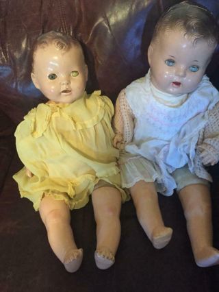 2 Antique Vintage Composition Baby Doll 22 " & 25” Needs Tlc Open Mouth Teeth Th