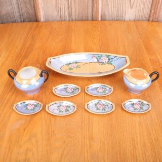 Vintage Japanese Art Deco Luster Ware Tea Set Plates Sugar Cream Japan