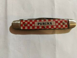 Vintage Kutmaster Purina Advertising Checkerboard Pattern 2 Blade Pocket Knife