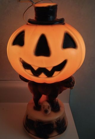 Vtg 14 " Empire Halloween Blow Mold Pumpkin Lamp Light Black Cat Witch Skull Hat