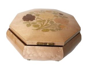 Vtg Italy Reuge Wooden Music Jewelry Box Floral Inlay Octagon Grace Pink