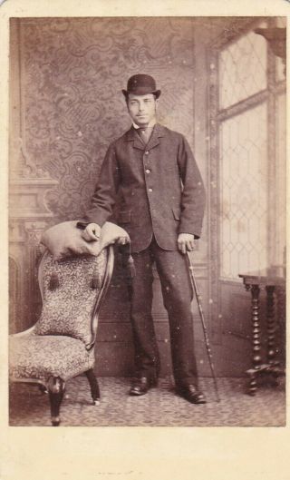 Antique Cdv Photo - Man With Hat And Cane.  Hythe Studio