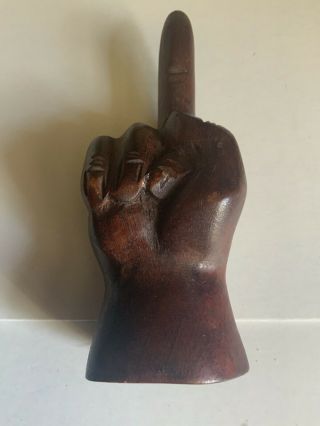 Vintage Hand - Carved Wood " Middle Finger " Statue