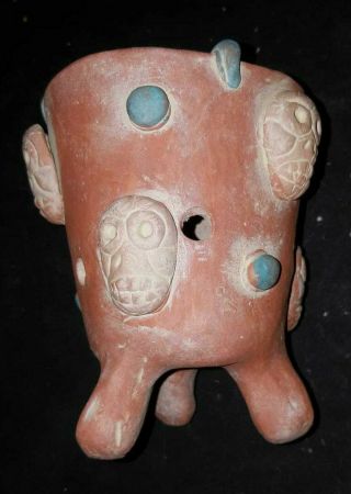 Pre Columbian Aztec Maya Style Mictlan Death God Skull Copal Censer Mexico Maya