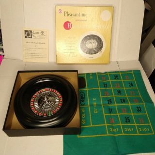 Vintage 1958 Pleasantime Professional Roulette Wheel Box Felt & 1 Ball Complete