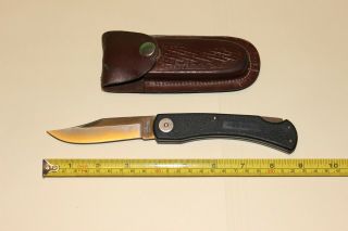 Parker Imai Japan K - 139 Black Tactical Lock Back Knife W/ Leather Sheath,  Rare