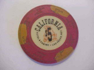 Vintage Casino Chip " 5$ California Hotel & Casino Las Vegas Nv "
