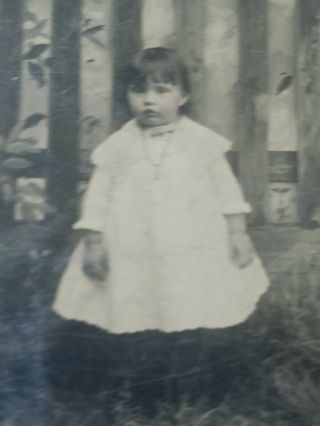 Antique Tintype Photo Of Cute Young Girl Wearing A Dress & Necklace