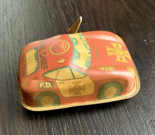 Vintage Tin Wind - Up Toy Fire Chief Car - Great
