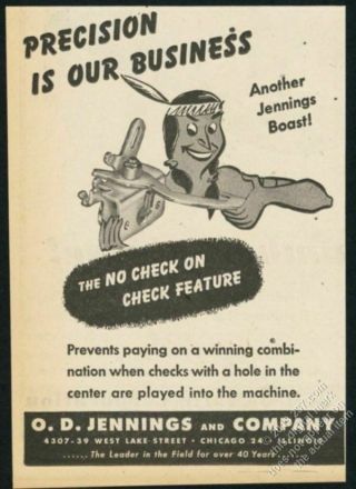 1947 Jennings Chief Slot Machine Native American Indian Art Trade Print Ad 2