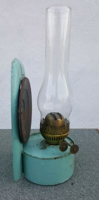 Vintage Blue Wall Hanging Oil Lamp With Snuffer