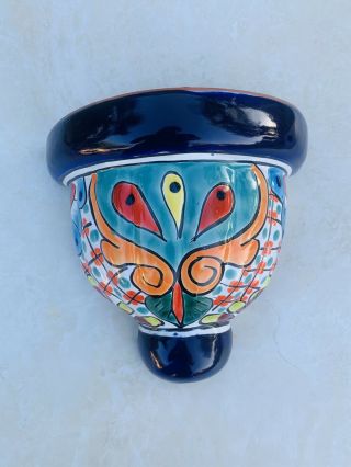 Mexican Talavera Pottery Wall Hanging Planter Ceramic Half Pot Planter 8” X 8”