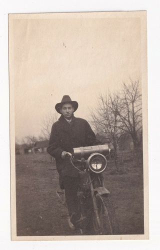 C1915 Vintage Photo - Man On Early Motorcycle Harley Davidson Indian