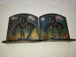Antique Cast Iron Native American Bookends " End Of The Trail "