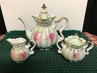 Vintage Japanese Hand Painted Tea Set.  Tea Pot,  Creamer,  Sugar Bowl