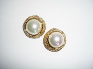 Christian Dior Clip Earrings Faux Pearls Rhinestones Large Vintage Designer
