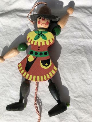 Vintage Wood Pull String Puppet Made In Austria.